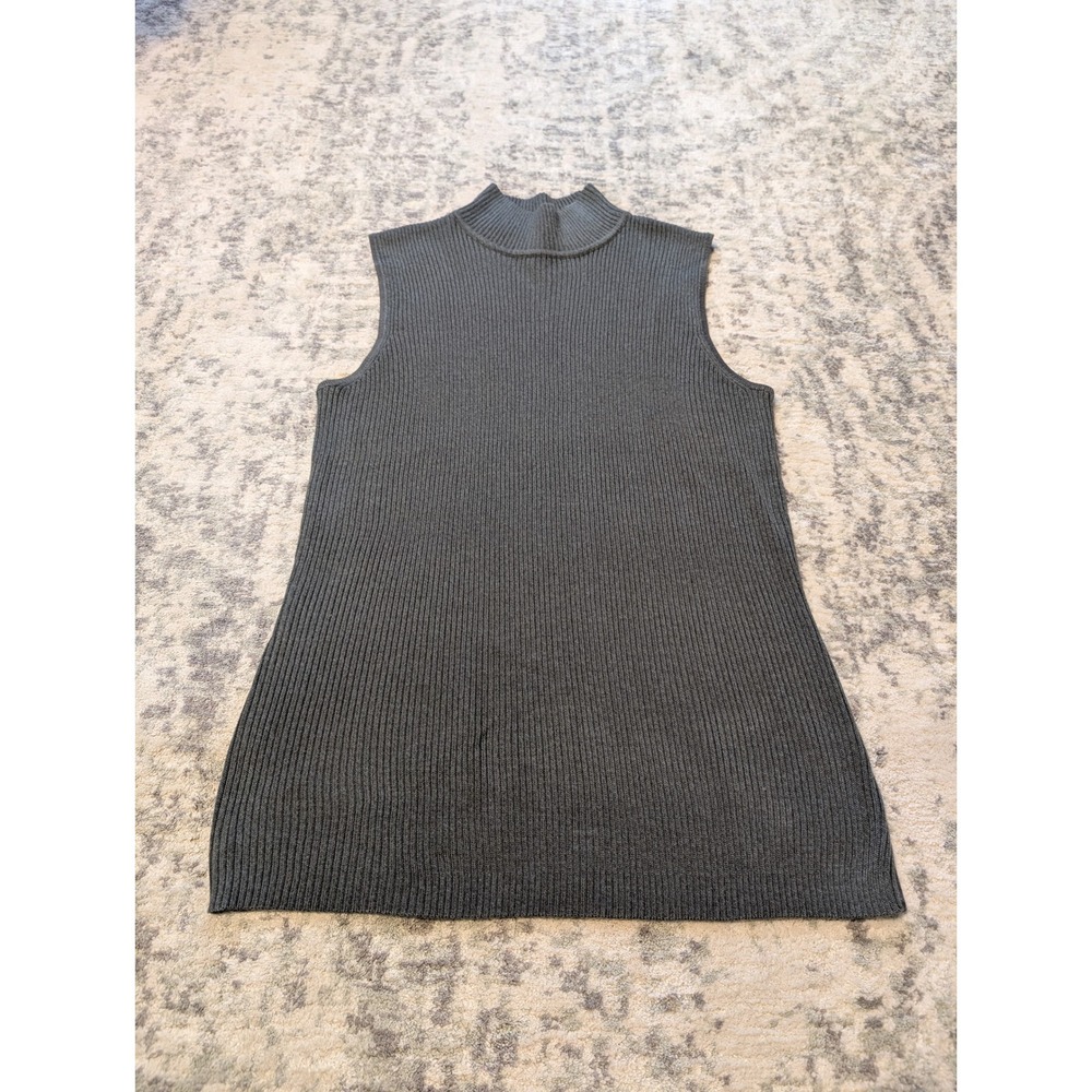 Dana Buchman Gray Ribbed Mock Neck Sleeveless Sweater Vest Preppy Women's Large